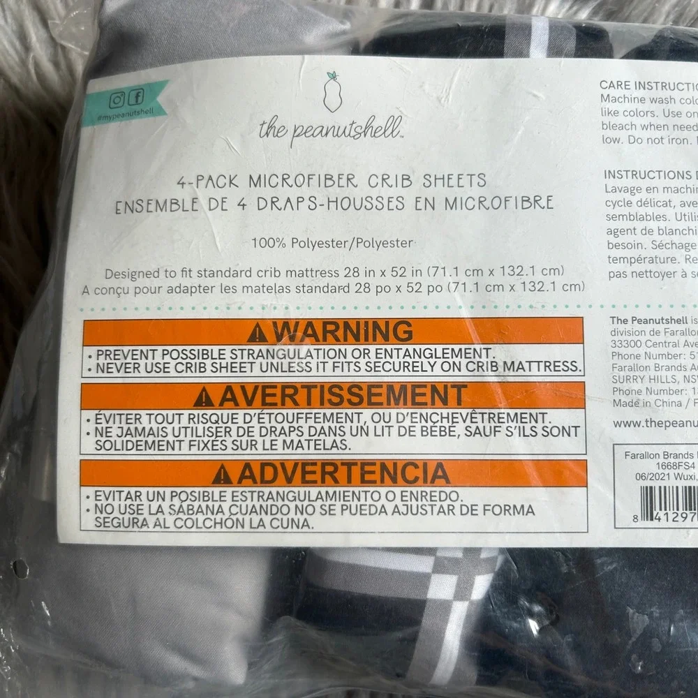 The‎ Peanutshell Microfiber Gray Black Crib Sheets 3 Pack 100% Polyester